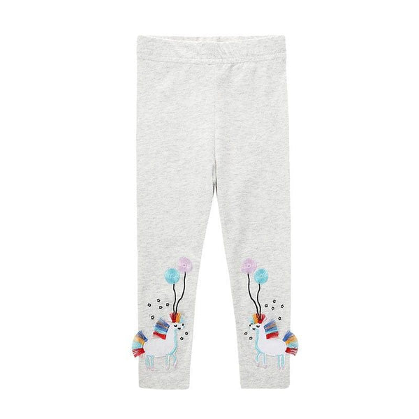 girls leggings with horse and balloon print light gray toddler size with colorful balloon and horse design