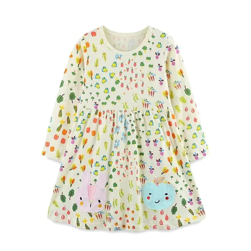 Girls Long Sleeve Casual Dress with Festive Animal Print - The Palm Beach Baby