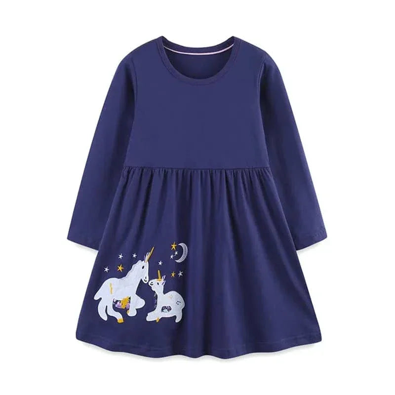 Girls Long Sleeve Casual Dress with Festive Animal Print - The Palm Beach Baby