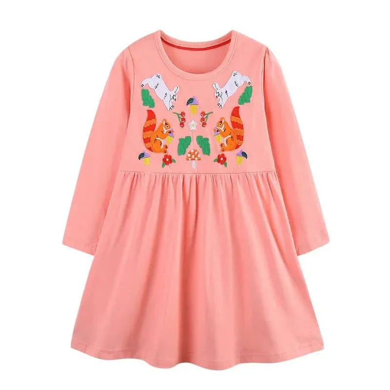Girls Long Sleeve Casual Dress with Festive Animal Print - The Palm Beach Baby