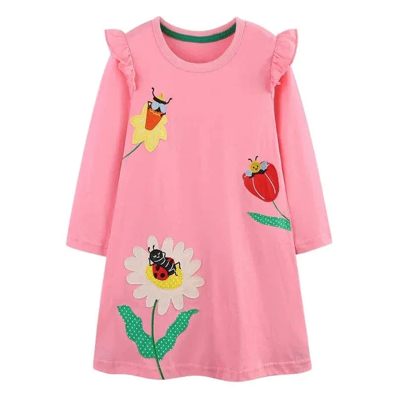Girls Long Sleeve Casual Dress with Festive Animal Print - The Palm Beach Baby