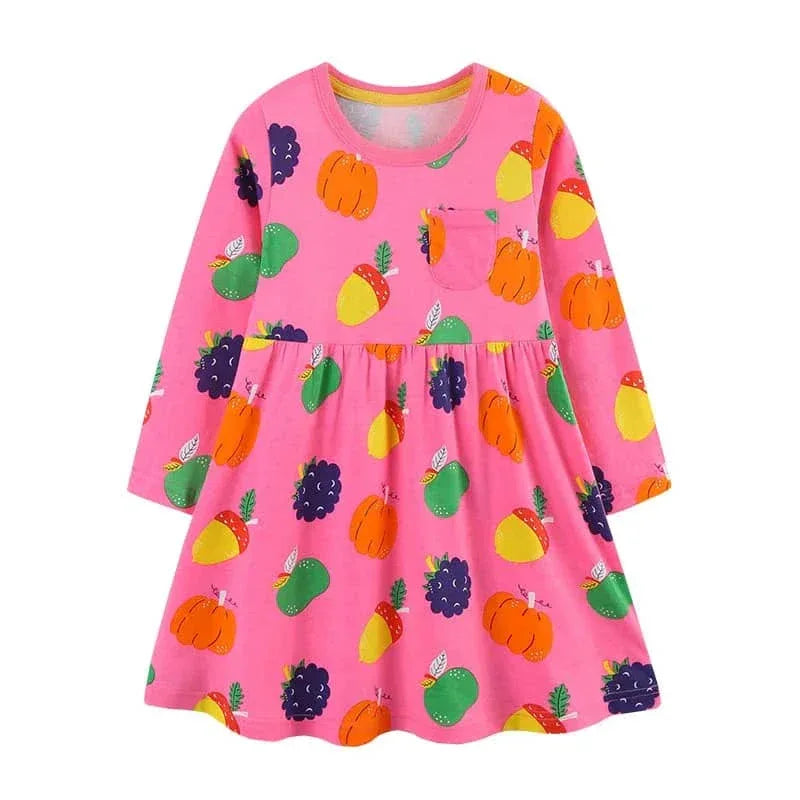 Girls Long Sleeve Casual Dress with Festive Animal Print - The Palm Beach Baby