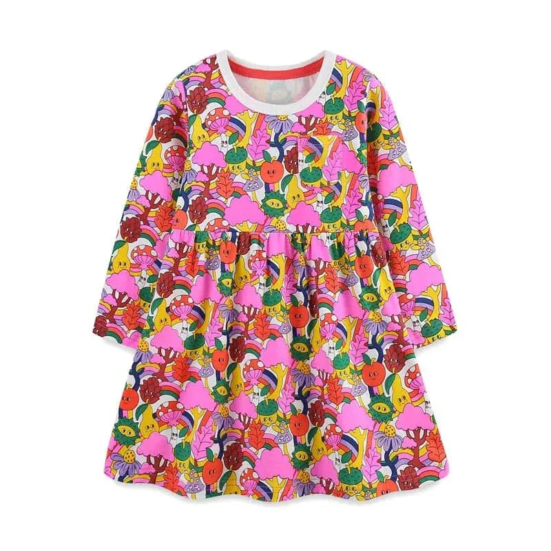 Girls Long Sleeve Casual Dress with Festive Animal Print - The Palm Beach Baby