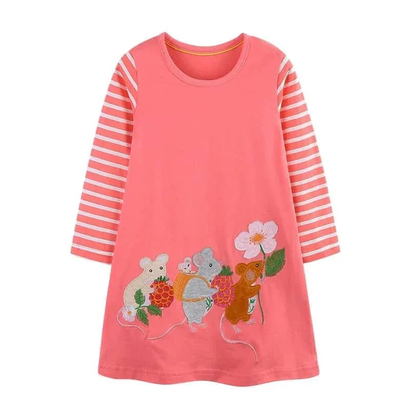 Girls Long Sleeve Casual Dress with Festive Animal Print - The Palm Beach Baby
