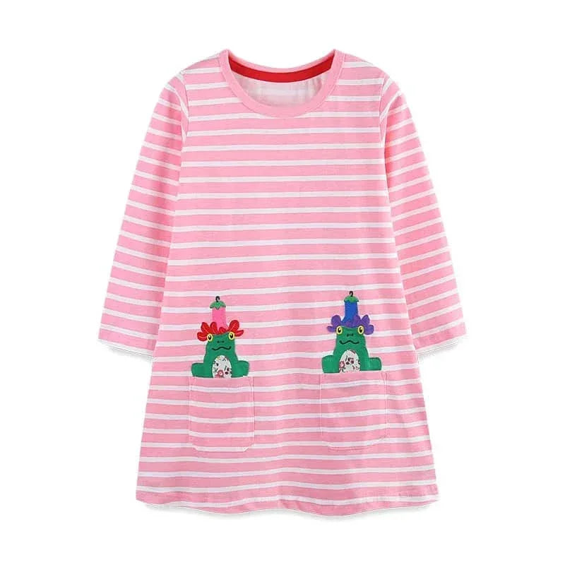 Girls Long Sleeve Casual Dress with Festive Animal Print - The Palm Beach Baby