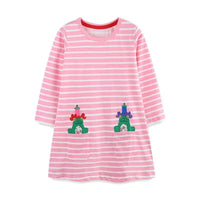 Girls Long Sleeve Casual Dress with Festive Animal Print - The Palm Beach Baby