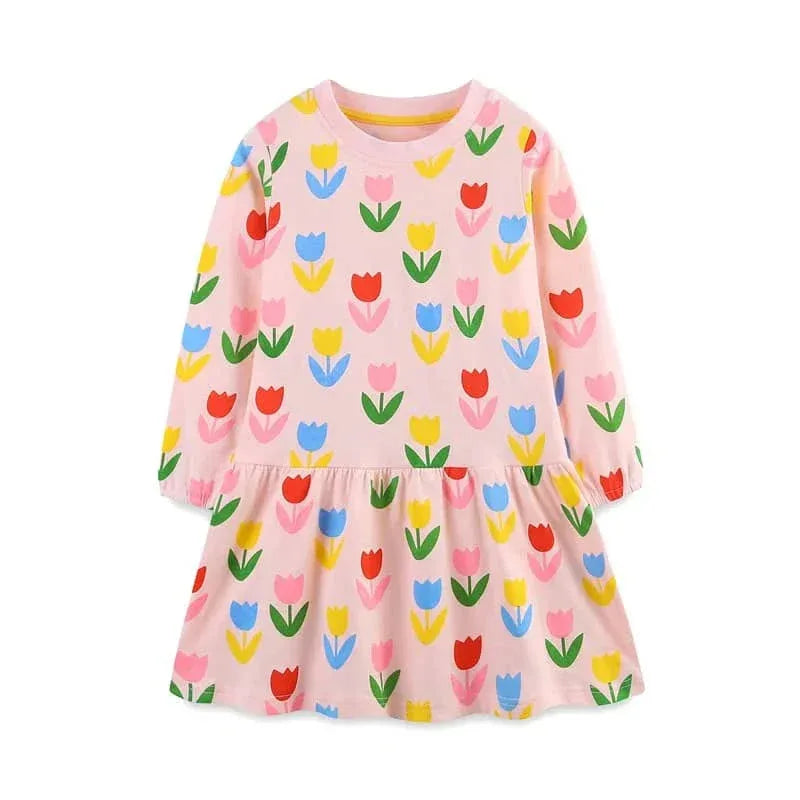 Girls Long Sleeve Casual Dress with Festive Animal Print - The Palm Beach Baby