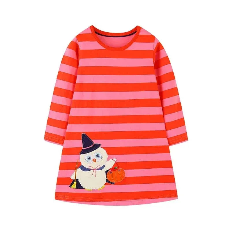 Girls Long Sleeve Casual Dress with Festive Animal Print - The Palm Beach Baby