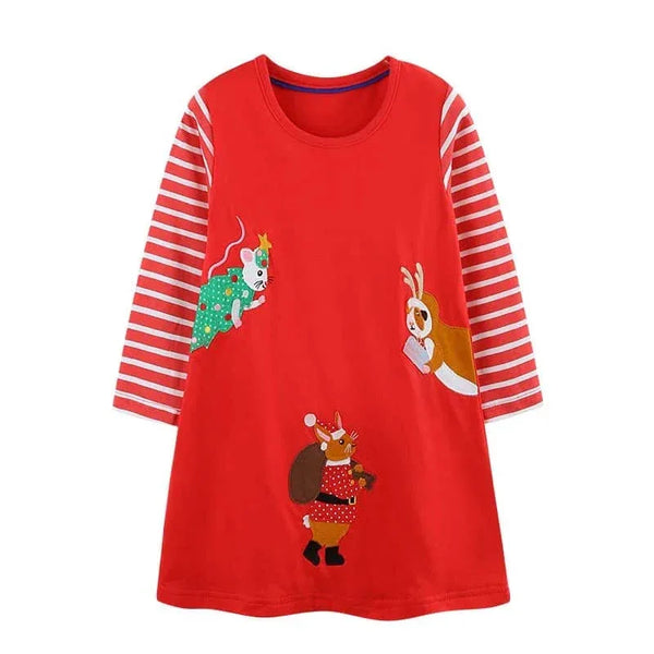 Girls Long Sleeve Casual Dress with Festive Animal Print - The Palm Beach Baby