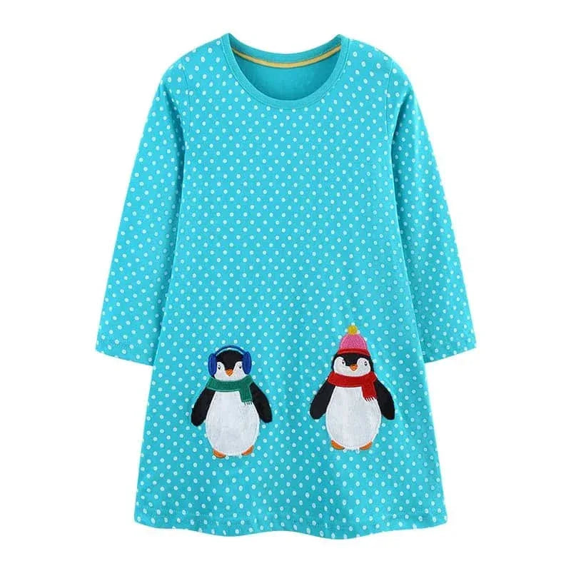 Girls Long Sleeve Casual Dress with Festive Animal Print - The Palm Beach Baby