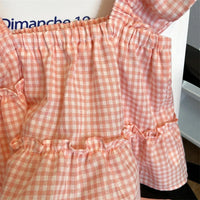 Baby girls pink and white gingham pants set with ruffle detail, estimated size 18-21 months