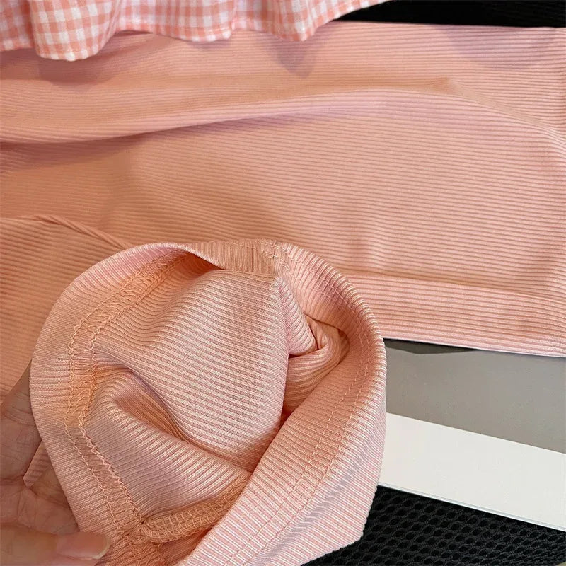 baby pink ribbed pants set with soft stretchy fabric for infants