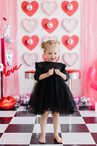 Girls black shimmer tutu dress with flutter sleeves for toddler girls, party dress by Mila and Rose
