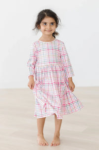 Girls pink plaid twirl dress by Mila Rose, 3/4 sleeve pocket dress for young girls