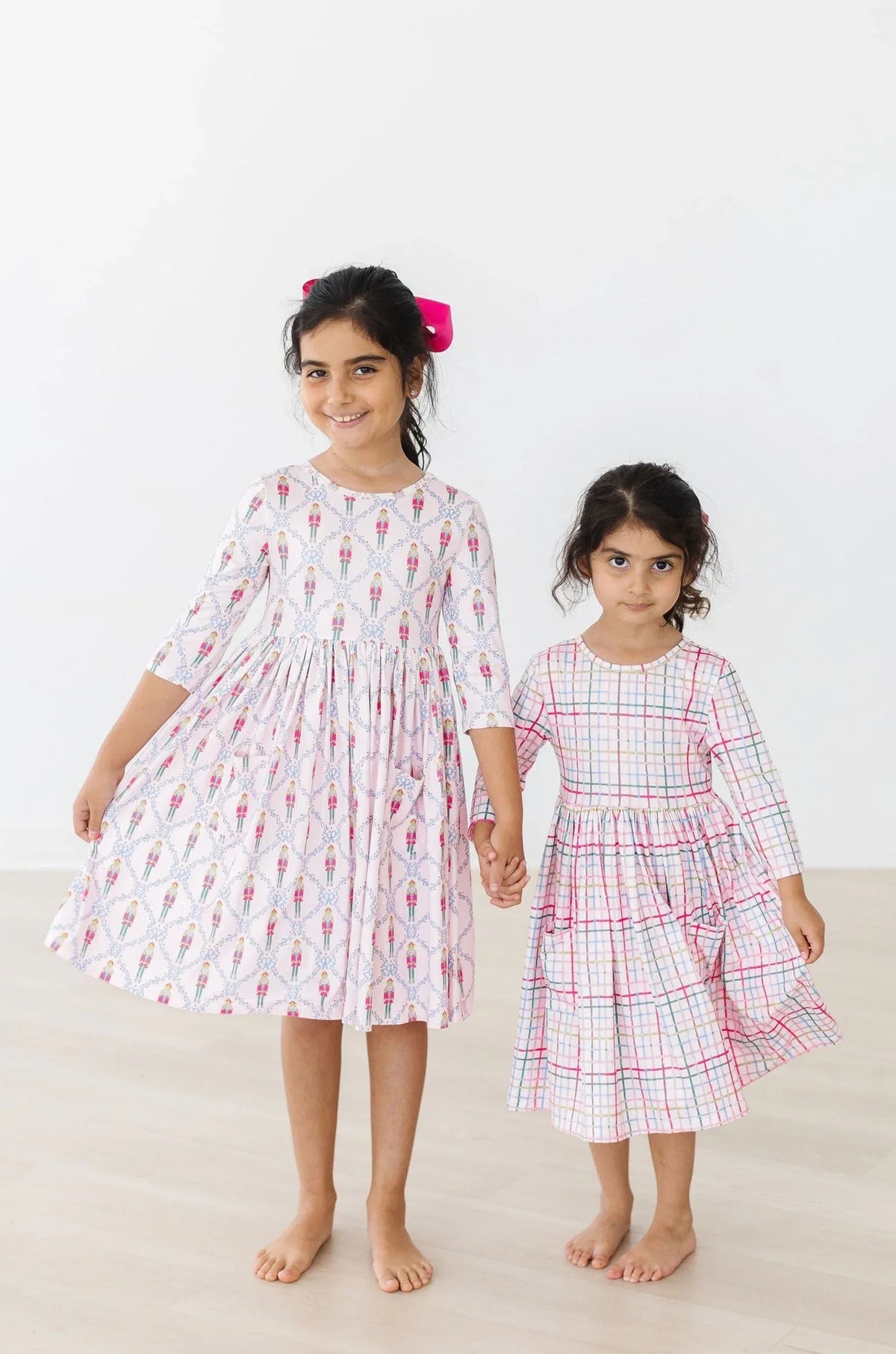Girls pink plaid twirl dress by Mila & Rose 3 to 6 years with 3/4 sleeves and full skirt