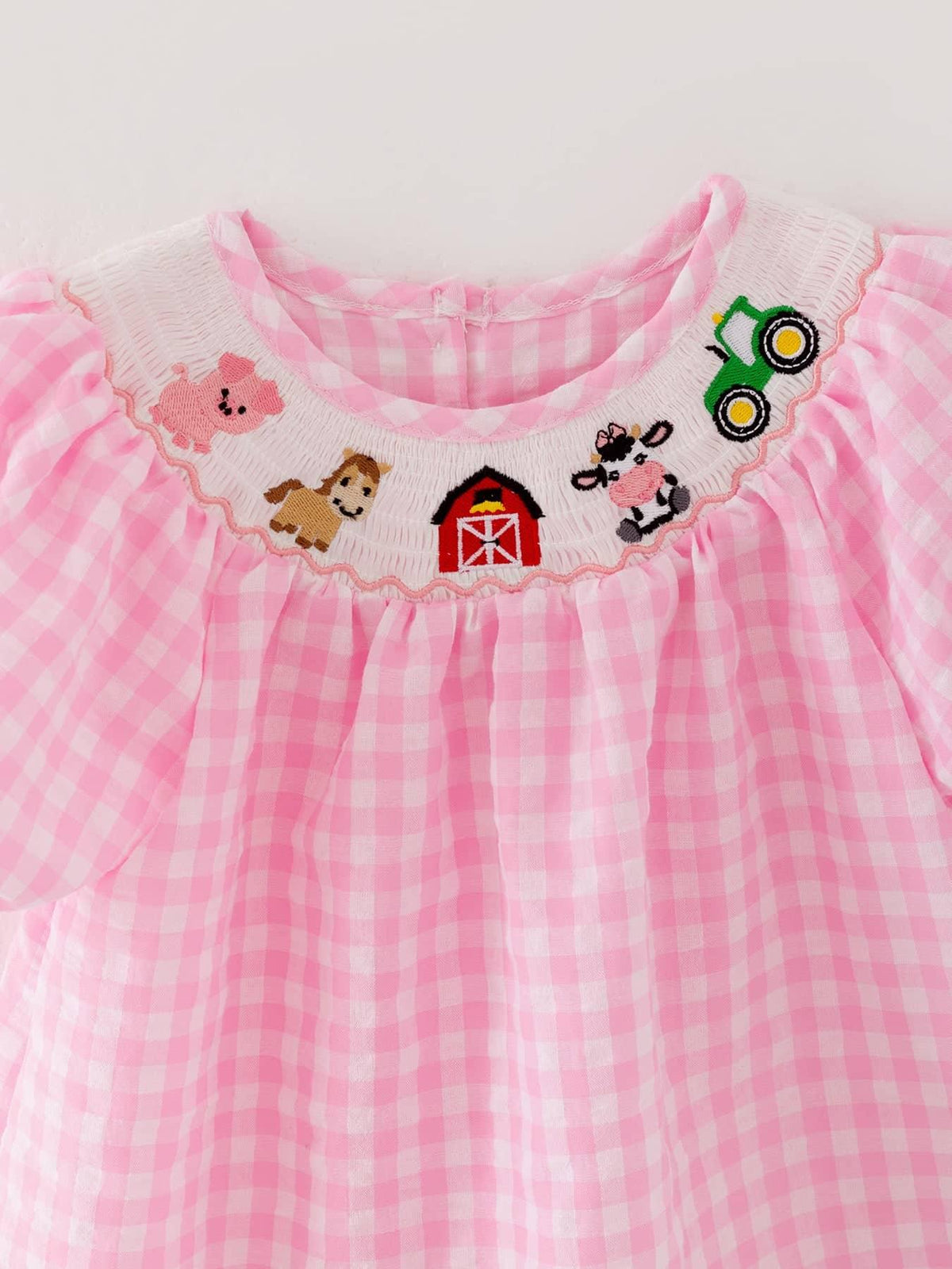 Rylee Faith Designs Girls Pink Smocked Farm Dress - The Palm Beach Baby