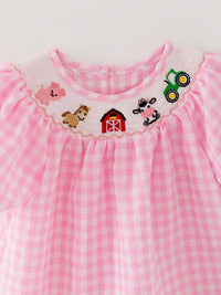 Rylee Faith Designs Girls Pink Smocked Farm Dress - The Palm Beach Baby