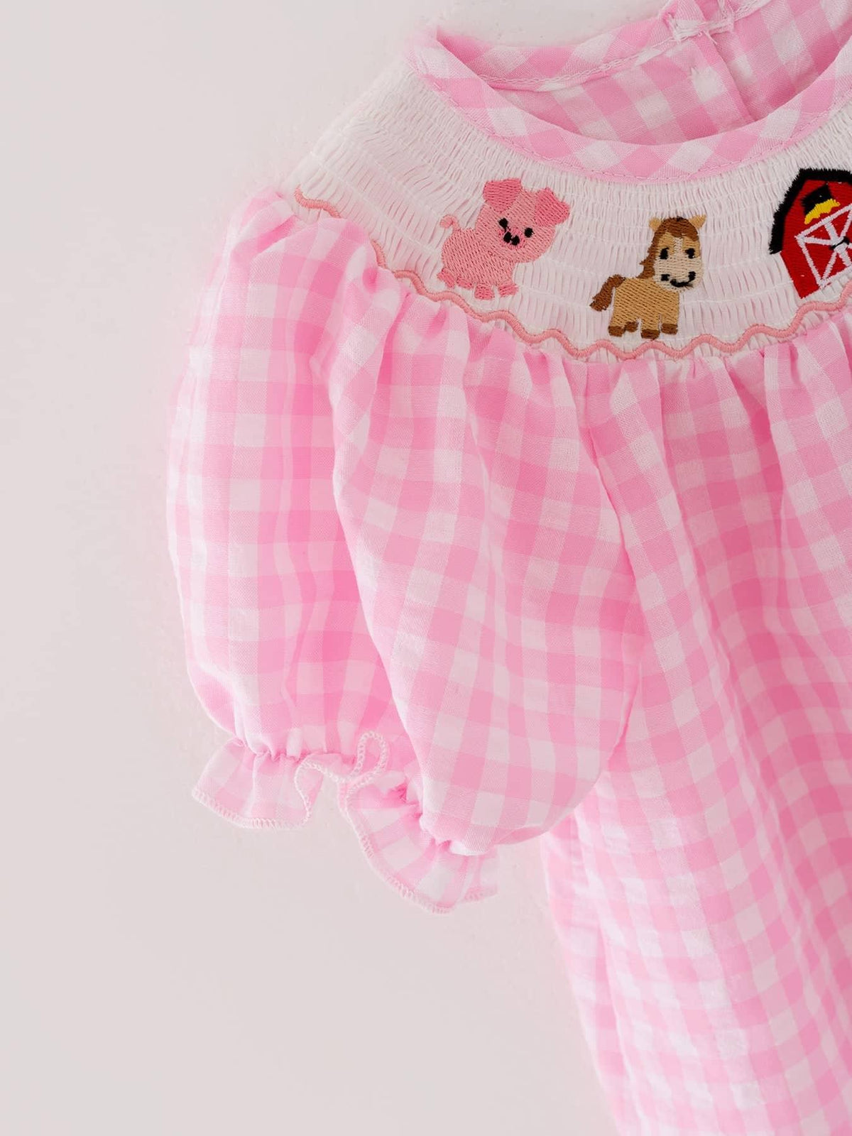 Rylee Faith Designs Girls Pink Smocked Farm Dress - The Palm Beach Baby