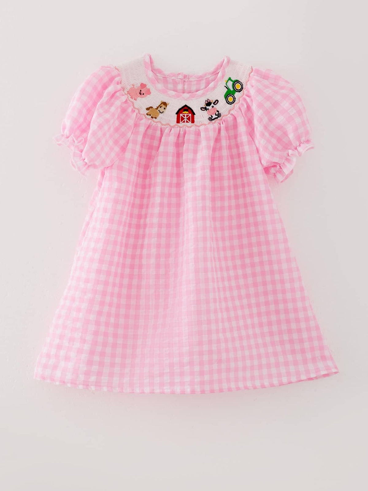 Rylee Faith Designs Girls Pink Smocked Farm Dress - The Palm Beach Baby