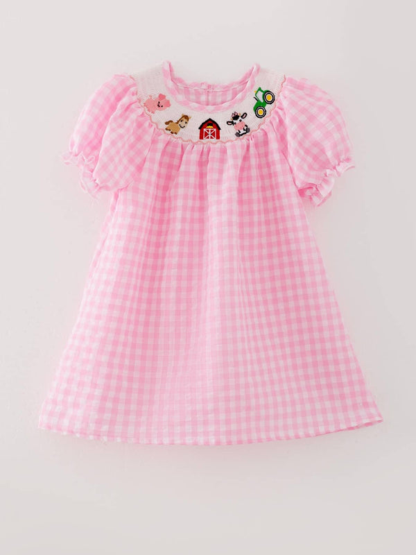 Rylee Faith Designs Girls Pink Smocked Farm Dress - The Palm Beach Baby