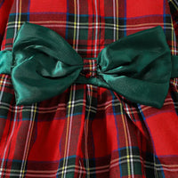 Girls Red Plaid Christmas Dress with Green Bow Collar - The Palm Beach Baby
