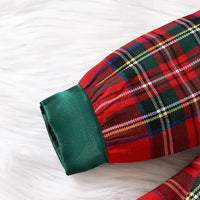 Girls Red Plaid Christmas Dress with Green Bow Collar - The Palm Beach Baby