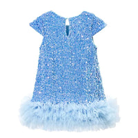girls sequined party dress in light blue with tulle hem for toddlers