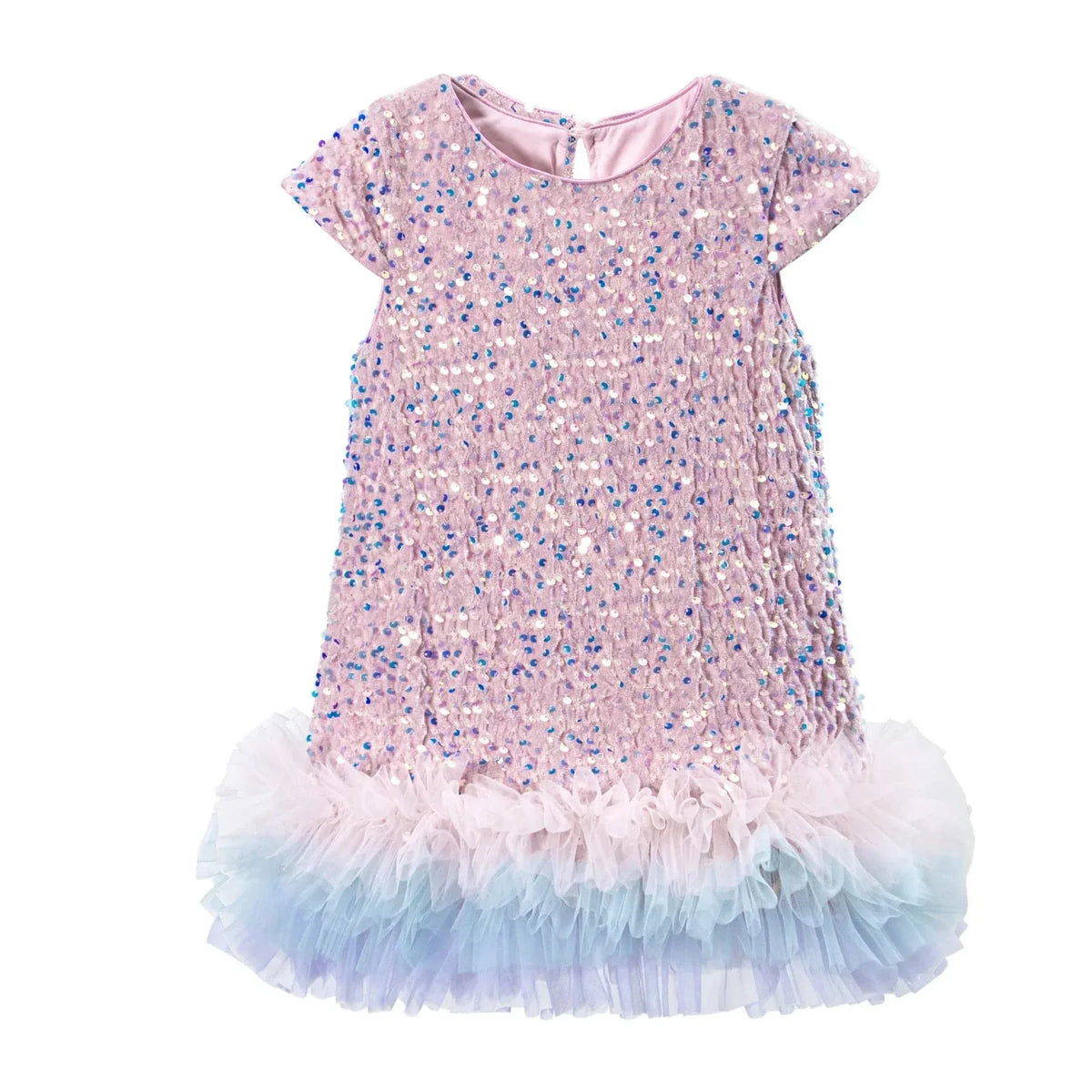 pink and blue girls sequined party dress with tulle skirt for toddlers