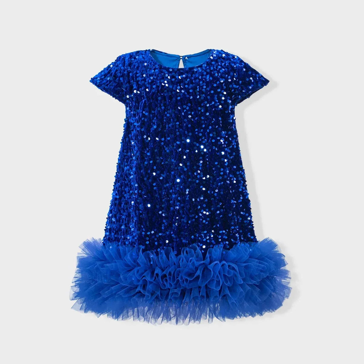 blue girls sequined party dress with ruffled tulle hem for toddlers and young girls