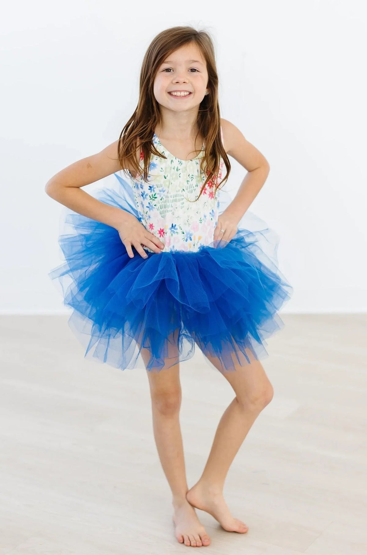 Girls blue tutu leotard tank with floral top for kids ages 4 to 6 by Mila & Rose
