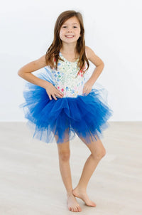 Girls blue tutu leotard tank with floral top for kids ages 4 to 6 by Mila & Rose