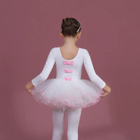 girls white tutu dress with pink bows and long sleeves for toddlers