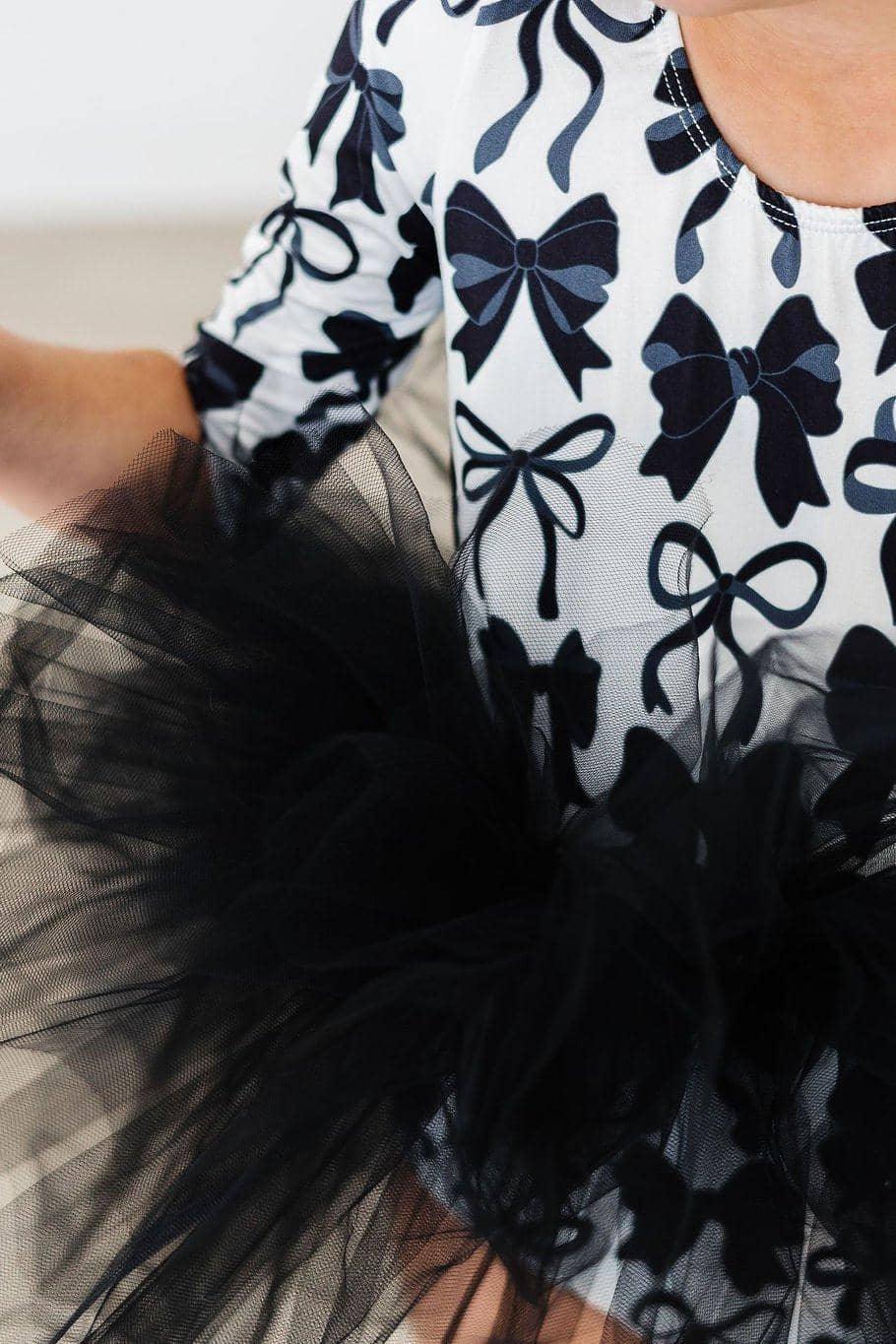 Mila & Rose girls tutu leotard with bows in black and white with 3 4 sleeves and black tutu skirt for kids
