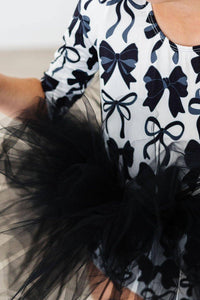 Mila & Rose girls tutu leotard with bows in black and white with 3 4 sleeves and black tutu skirt for kids