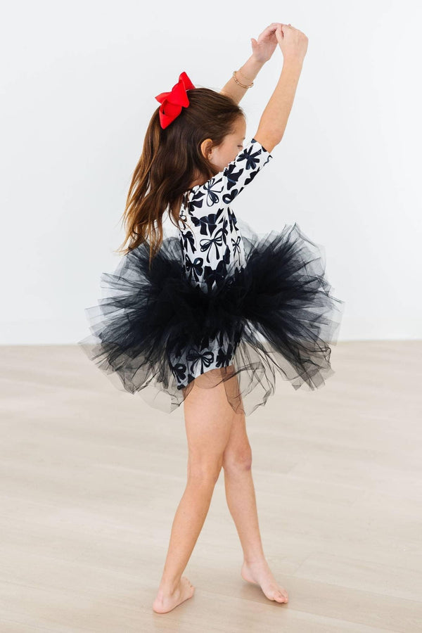 Girls black and white tutu leotard with bows and black tulle skirt size 3-4