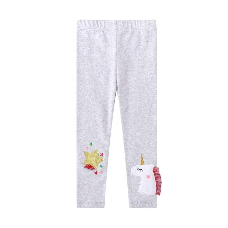 Girls light gray unicorn leggings with gold star and unicorn applique for toddlers