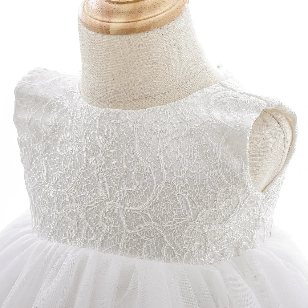 girls white lace occasion dress sleeveless with intricate lace bodice for kids