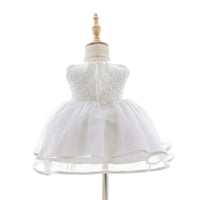 girls white lace occasion dress with sleeveless bodice and full tulle skirt for babies and kids