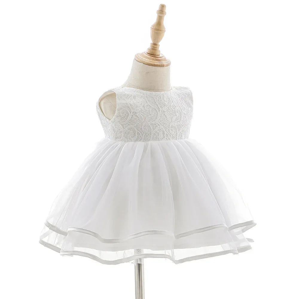 girls white lace occasion dress sleeveless with full tulle skirt for babies and kids