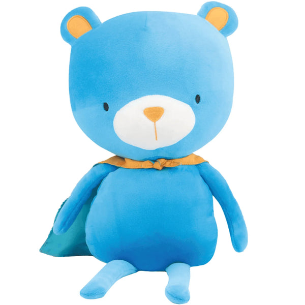 blue plush bear toy with cape for newborns in baby gift set by Goosewaddle