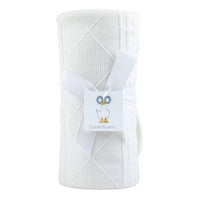 Goosewaddle white newborn baby blanket with textured knit pattern baby gift set