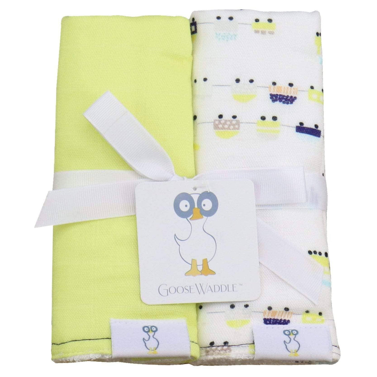 Goosewaddle newborn burp cloths set with yellow and white frog pattern for babies
