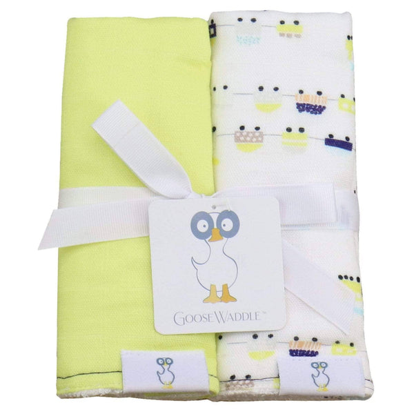 Goosewaddle newborn burp cloths set with yellow and white frog pattern for babies