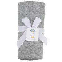 Goosewaddle gray newborn baby blanket gift set with white ribbon and duck logo tag
