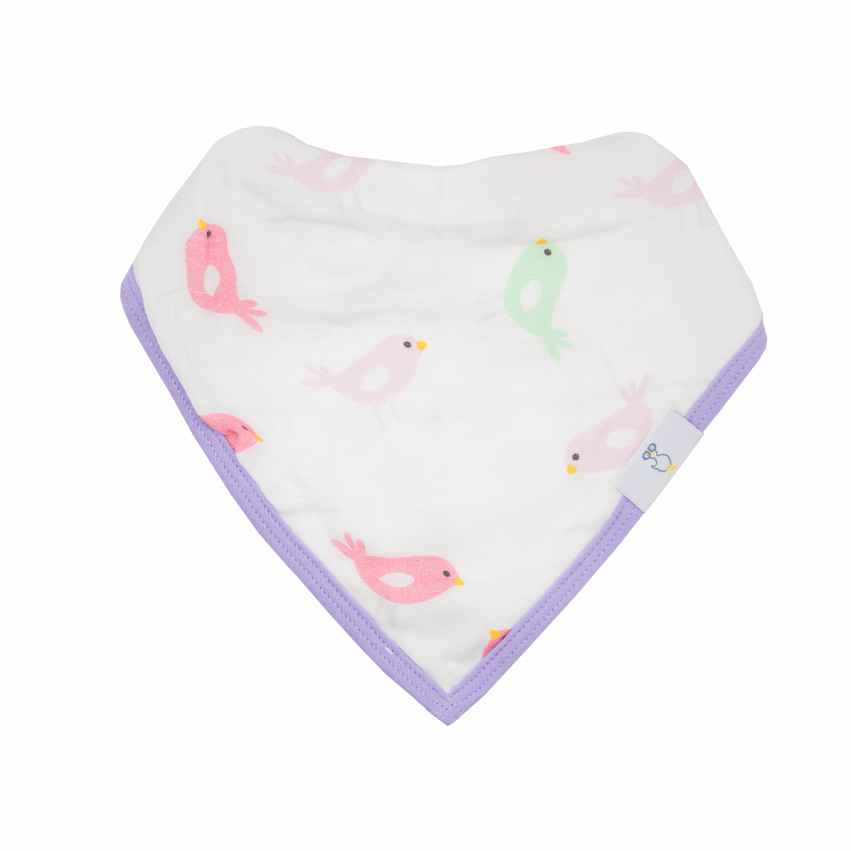 Hearts and Birds 2 Pack Muslin & Terry Cloth Baby Bib Set displayed on a wooden table, highlighting its whimsical designs that make it a cute and practical baby bib set for feeding.