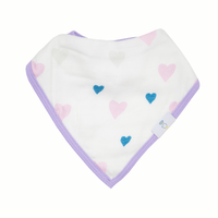 Close-up of the Hearts and Birds 2 Pack Muslin & Terry Cloth Baby Bib Set, showcasing the soft muslin fabric and absorbent terry cloth, ideal for babies and toddlers.