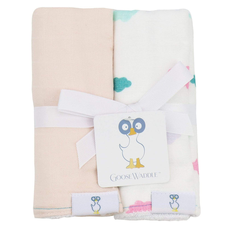 Clouds and Peach 2 PK Muslin & Terry Cloth Burp Cloth