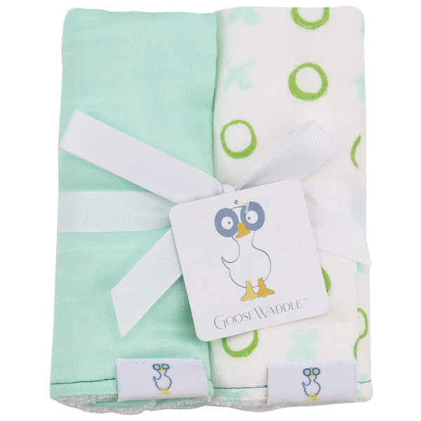Peas and XO Mint 2 PK Muslin & Soft Terry Cloth Burp Cloth - The Palm Beach Baby Goosewaddle® | Newborn Baby Blankets Toys Teethers Bibs & More