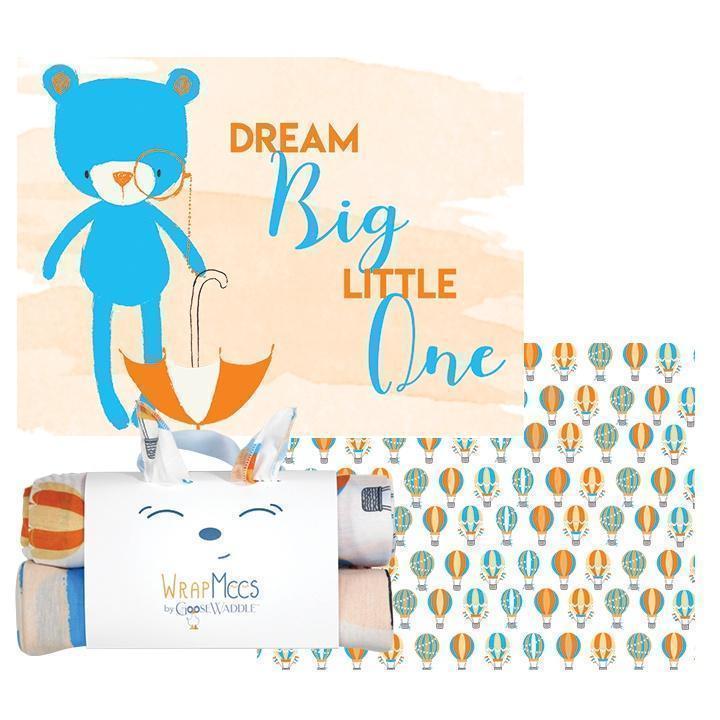 2 PK Newborn Receiving Blankets with a playful bear design and the phrase 'Dream Big Little One' by Goosewaddle®.