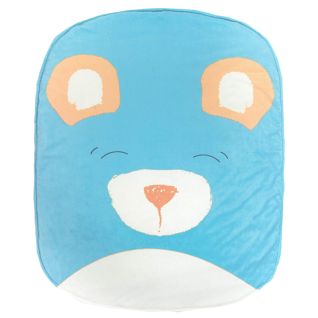Bear Stroller Blanket featuring a cheerful bear face design in blue with light peach accents, perfect for cozy walks and naptimes.